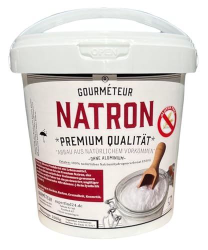 Natron Pulver, von Gourmeteur aus natürlichem Vorkommen, 1 kg („nicht synthetisch“) für Kosmetik und die innere Anwendung geeignet. Lebensmittelqualität. von Gourmeteur