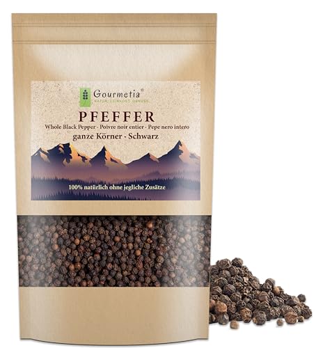 Gourmetia® schwarzer Pfeffer ganz (900g), frische aromatische Premium Pfefferkörner für die Mühle - 100% naturbelassen von Gourmetia