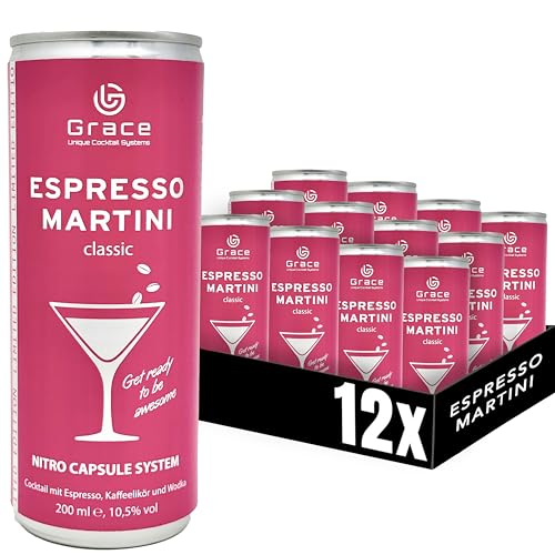 Grace Espresso Martini Dose Pink Edition (12 x 200 ml inkl. Pfand) – der legendäre Cocktail perfekt gemixt dank innovativem Kapselsystem – Kaffeelikör Espresso Martini von Grace Unique Cocktail Systems