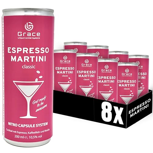 Grace Espresso Martini Dose Pink Edition (8 x 200 ml inkl. Pfand) – der legendäre Cocktail perfekt gemixt dank innovativem Kapselsystem – Kaffeelikör Espresso Martini von Grace Unique Cocktail Systems