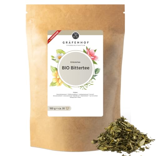 Bittertee Bio loser Kräutertee 1000g, mit Bitterstoffe, natürliche Bitterkräuter Lebertee mit Mariendistel, Löwenzahn, Beifuß, Alternativ zu Bittertropfen, Kapseln, Tabletten, Hildegard von Bingen von Gräfenhof