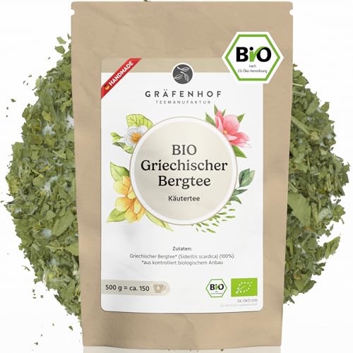 Griechischer Bergtee Sideritis Scardica | Kräutertee | BIO | Handgeerntet | Gräfenhof | 100% Natürlich & Geschnitten | Hochgebirgspflanze aus Nordgriechenland | 500g von Gräfenhof