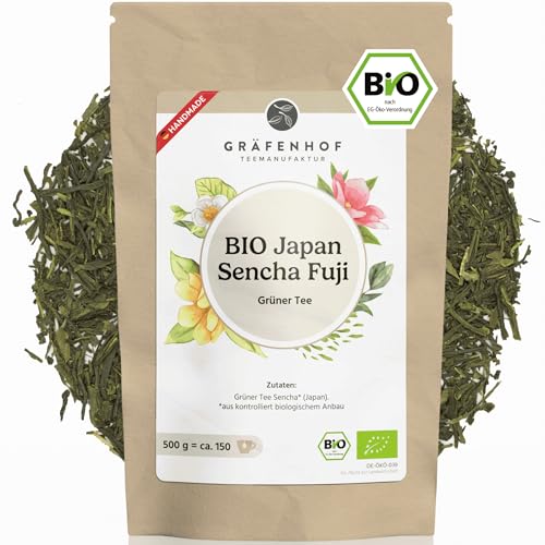 Grüner Tee Sencha aus Japan, 500g lose Bio, direkt aus Fuji, japanischer Premium Tee, aromatisch, leicht süß, leckere Alternative zu Gyokuro, Matcha Pulver, Japanese Green Tea von Gräfenhof