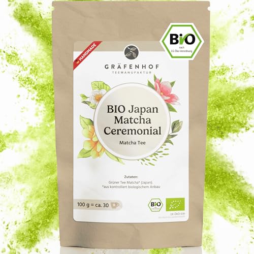 Matcha Pulver Bio aus Premium grünem Tee, 100g, Japan Matcha Tee Ceremonial grade ideal zum Trinken, Grüntee für Latte, Smoothies Getränk, Feinstes japanisches Grünteepulver, aus Tsuki von Gräfenhof