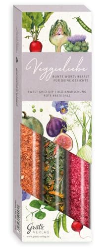 Gewürze Geschenkset "Veggieliebe" I Exquisites Gewürze Set als Geschenk für Frauen I 3x im Glas Gewürzmischungen - Blütenmischung, Rote-Beete-Salz, Sweet-Chili-Dip I Geschenkset, Geburtstag (69g) von Grätz Verlag