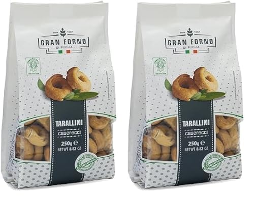 Gran Forno Taralli Natur - 250g - knackig-luftiger Snack - Italienischer Knabberartikel - salzige Teigkringel (Packung mit 2) von Gran Forno