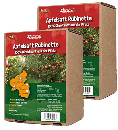 2 x 5 Liter-Box Apfel Direktsaft Rubinette aus der Pfalz, 100% Apfelsaft, vegan und ohne Zusätze - 2 x 5-Liter Box von Granar