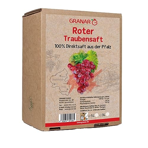 3 Liter Trauben Direktsaft rot aus der Pfalz, 100% roter Traubensaft, vegan und ohne Zusätze - 3 Liter Boxen (1 x 3 Liter) von Granar