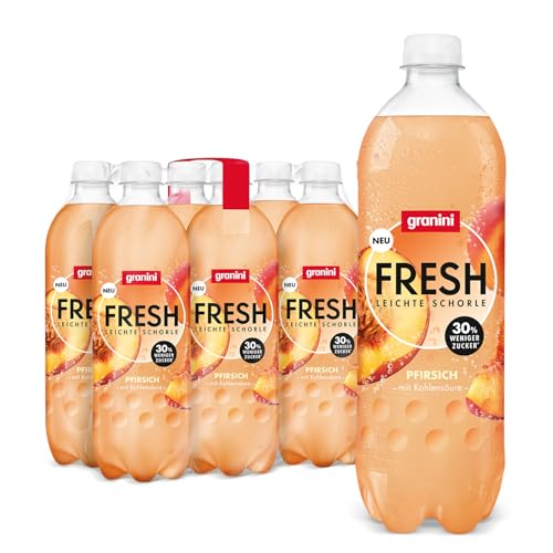 granini FRESH Pfirsich (6 x 0,75l), Pfirsich-Erfrischungsgetränk, mit Kohlensäure, echte Früchte, wenig Kalorien, ohne Süßungsmittel, vegan von Granini