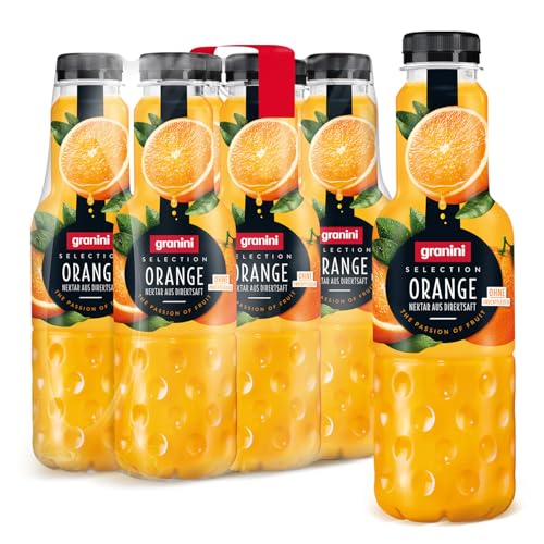 granini Selection Orange (6 x 0,75l), Direkt-Saft-Nektar mit mindestens 50% Fruchtgehalt, Orangen-Nektar für Saftschorle, hoher Fruchtgehalt, vegan, laktorsefrei, ohne Gelatine, mit Pfand von Granini