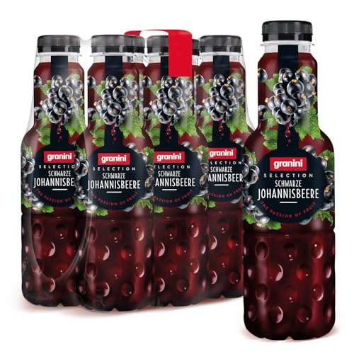 granini Selection Schwarze Johannisbeere (6 x 0,75l), Direkt-Saft-Nektar mit mindestens 25% Frucht, Schwarze Johannisbeer-Nektar für Saftschorle, hoher Fruchtgehalt, vegan, ohne Gelatine, mit Pfand von Granini