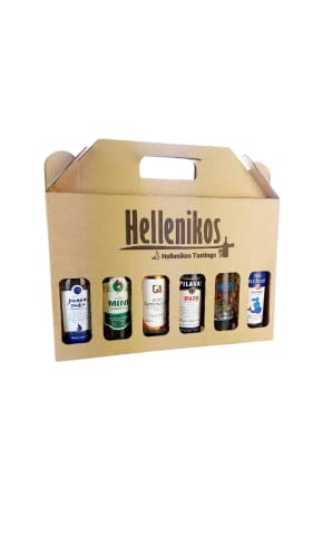 Hellenikos Ouzo Tasting Set - 6x 200ml Anis Trester Schnaps aus Griechenland in schöner Geschenk Box mit Tragegriff - Probier Box von Greek