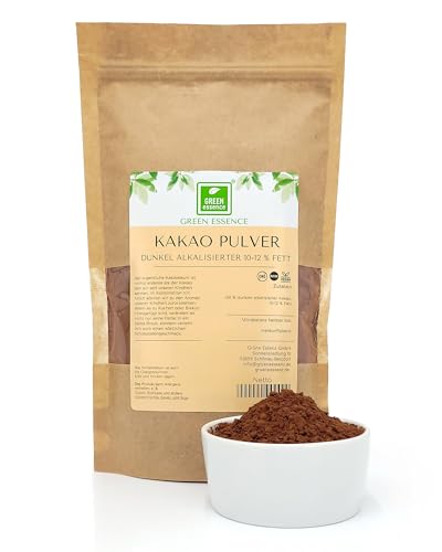 Dunkler Kakao Pulver alkalisiert 1000g von der Grünen Essenz - Kakaopulver 10-12% Fett Aroma ideal für Getränke Backwaren ohne Zusätze 1kg von Green Essence