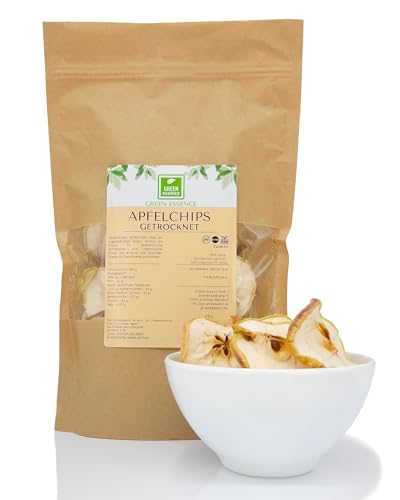 Apfel Chips 250g von der Grünen Essenz | 100% natürliche Naturbelassen Ungezuckerte getrocknete Äpfel zum Backen Apfel Vegan Snack Apfelscheiben Trockenfrüchte ohne Zuckerzusatz (250 Gramm) von Green Essence