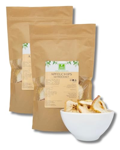 Apfel Chips 500g (2*250g)von der Grünen Essenz | 100% natürliche Naturbelassen Ungezuckerte getrocknete Äpfel zum Backen Apfel Vegan Snack Apfelscheiben Trockenfrüchte ohne Zuckerzusatz (500 Gramm) von Green Essence