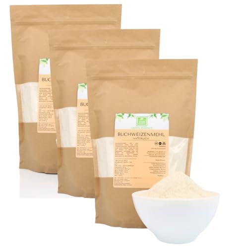 Buchweizenmehl von der Grünen Essenz - Vollkornmehl aus Buchweizen - Mehl zum Backen - Naturmehl für Pfannkuchen und Gebäck - Buckwheat Flour (3 Kilogramm) von Green Essence