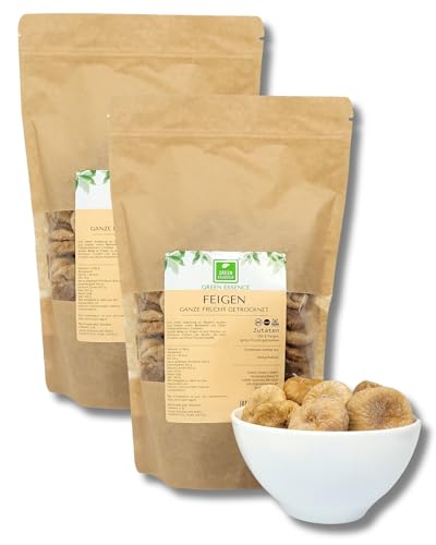 Feigen 1000g (2 * 500g) von der Grünen Essenz ganze Frucht getrocknet - Hochwertiger Snack mit natürlicher Süße - Sonnengetrocknet ungeschwefeltes und vegan - Trockenfrüchte (1000 Gramm) von Green Essence