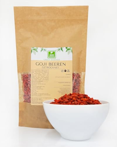 Goji Beeren getrocknet 500g von der Grünen Essenz - die Goji-Beeren ungeschwefelt - naturbelassen und unbehandelt - ohne Zusätze - mit vielen Nährstoffen - ideal zu Müsli oder Joghurt (500 Gramm) von Green Essence