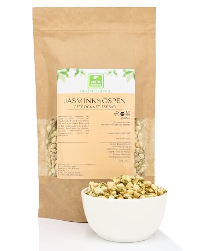 Jasminknospen getrocknet essbar 100g von der Grünen Essenz - Jasmintee Blüten - Jasminblüten lose - Jasmin getrocknet 100g - getrocknete Blüten für Tee Kerzen zum Baden von Green Essence