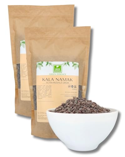 Kala Namak Salz grob 1000g (2*500g) von der Grünen Essenz - Steinsalz - naturbelassenes Schwarzsalz mit hohem Schwefelgehalt und mit spezifischem Aroma von Eiern (1000 Gramm) von Green Essence