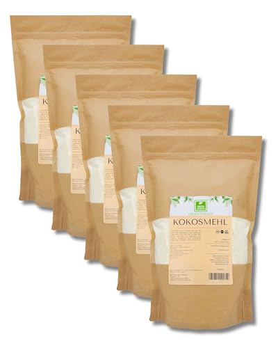 Kokosmehl 5kg (5 * 1kg) von der Grünen Essenz - hochwertiges Kokosnussmehl für eine kohlenhydratarme und gesunde Ernährung laktosefrei - vegan (5 Kg) von Green Essence