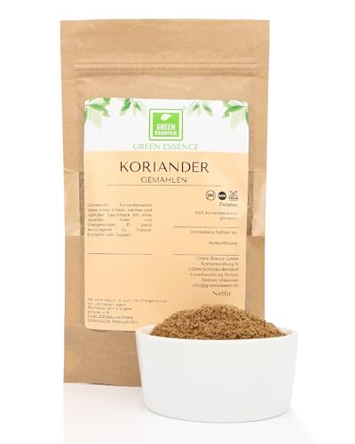 Koriander gemahlen 250g von der Grünen Essenz - Koriander getrocknet - Koriandersamen Saatgut - Aromatisches Koriander-Gewürz - Koriander gemahlen - Coriander Seeds von Green Essence