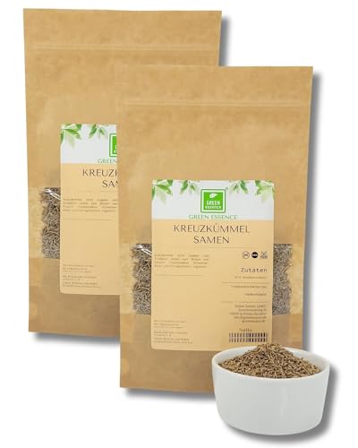 Kreuzkümmel - Samen Cumin ganz 500g (2 * 250g) von der Grünen Essenz - Kümmel Gewürz - Kreuzkümmelsamen zum Würzen und Kochen - Kreuzkümmelsaat ohne Zusätze (500 Gramm) von Green Essence