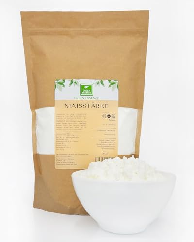 Maisstärke Pulver 500g von der Grünen Essenz - Natürlich glutenfreie Maisstärkepulver zum Andicken von Saucen, Suppen, Puddings und Desserts - Maizena ideales Verdickungsmittel (500 Gramm) von Green Essence