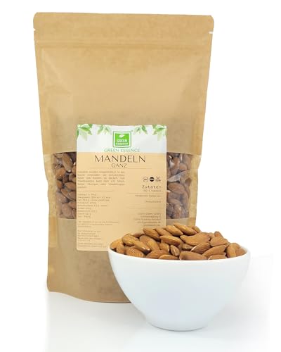 Mandeln 500g von der Grünen Essenz - natürliche ganze Mandeln zum Backen - Mandeln mit Schale - naturbelassen und ungeschwefelt - Almonds - Mandeln ganz - mit Haut und ohne Zusätze - vagan (500 Gramm) von Green Essence