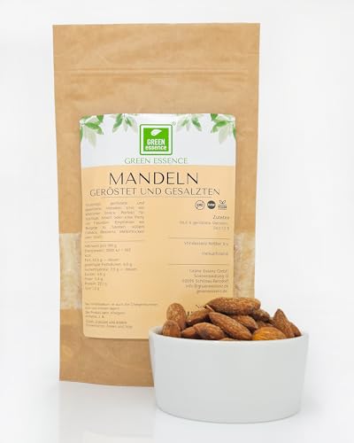 Mandeln geröstet und gesalzen 250 g von der Grünen Essenz - Gebrannte Mandeln mit Salz als Keto Snack - Gesalzene knusprige Mandelkerne - Keto - veganer Snack (250 Gramm) von Green Essence