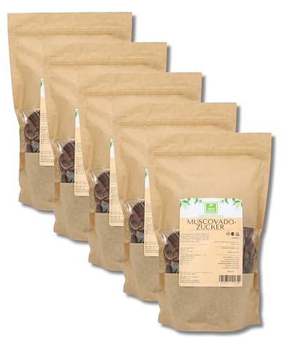 Muscovado Rohrzucker - (5x1kg) unraffiniert von der Grünen Essenz - Naturprodukt für köstliches Backen und Würzen - brauner Zucker naturbelassen - Muscovado Vollrohrzucker (5 Kg) von Green Essence