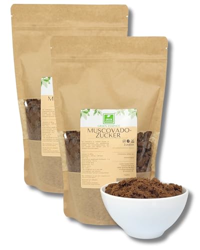 Muscovado Rohrzucker - 2x1 kg unraffiniert von der Grünen Essenz - Naturprodukt für köstliches Backen und Würzen - brauner Zucker naturbelassen - Muscovado Vollrohrzucker (2 Kg) von Green Essence