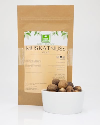 Muskatnuss Ganz von der Grünen Essenz - ca. 12 Stück für die Gewürzmühle - Muskat natürlich ohne Zusätze - Muskatnüsse getrocknet - Aromatisch und frisch von Green Essence