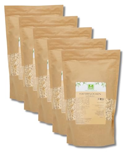 Natürliche Haferflocken von der Grüne Essenz Gekeimte Haferflocken ohne Zusatzstoffe Kernig ideal für Müsli und Porridge für Hafermilch Haferbreie - zuckerfreie Haferflocken Großpackung (5 Kg) von Green Essence