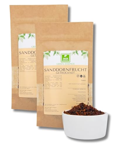 Sanddorn Trockenfrüchte ganz 200g (2*100) von der Grünen Essenz Sanddorn getrocknete Früchte "Das sibirische Gold" Sanddornfrüchte getrocknete Beeren Trockenfrüchte ungesüßt ideal für Tee (200 Gramm) von Green Essence