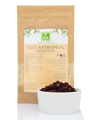 Schluck Glück - Hibiskusfrüchtetee mit Gojibeeren, Cranberries, Kirsche, Holunder, Hagebutte und Sanddorn - Mega-Früchtetee 100g von der Grünen Essenz |- Glücksfülle in einer Tasse - loser Früchtetee von Green Essence