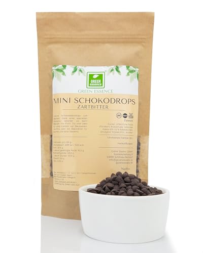 Schoko-Tröpfchen 250g mit dem Geschmack von dunkler Schokolade |Schokodrops Mini Zartbitter-Geschmack für Muffins, Torten, Dekorationen - Schokostreusel nicht brennbar - thermostabil von Green Essence