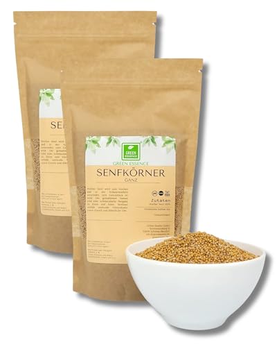 Senfkörner 1kg (2x500g) von der Grünen Essenz - ganzes Korn weiß - ungemahlene Senfkörner - Senfsaat Gewürz - 100% natürlich - Senfsamen - delikate weiße Senfkörner bester Qualität (1000 Gramm) von Green Essence