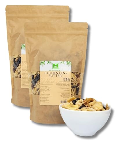 Studentenfutter - Fertigsnack von der Grünen Essenz Selected Mix: Paranüsse Walnüsse, Haselnüsse, Cashews und Fistas, Mandeln, Bananenchips und Sultaninen (1000 g) von Green Essence