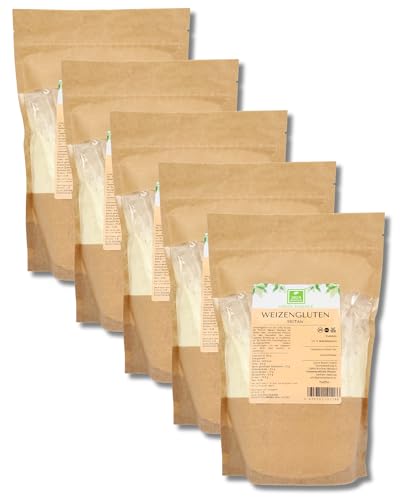 Weizengluten 5 kg von der Grünen Essenz - veganer Fleischersatz 5x1 kg - Seitan Basis Pulver - Weizenkleber low carb - natürliches Verdickungsmittel - rein pflanzlich - Weizeneiweiß (5 kg) von Green Essence