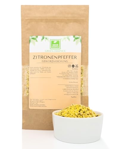 Zitronenpfeffer Gewürzmischung 250g von der Grünen Essenz - Zitronenpfeffer Gewürzsalz für Fisch und Fleisch - Zitronenpfeffer fein gemahlen – Zitronensalz - Lemon Pepper von Green Essence