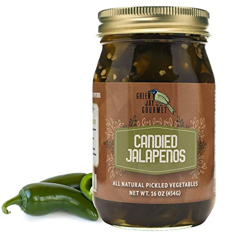 Green Jay Gourmet Eingelegte Kandierte Jalapeños im Glas – Frisches handverglastes Gemüse zum Kochen und Speisekammer – selbstgewachsenes vorzubereitetes eingelegtes kandiertes Jalapeños – einfache natürliche Zutaten – 473 ml Glas von Green Jay Gourmet