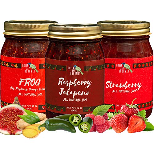 Green Jay Gourmet Favoriten Jam Sammlung Himbeere, Frosch, Erdbeerkonfitüre All Natural Fruit Jam Bundle Vegan, Glutenfrei Jam ohne Konservierungs- und Maissirup herge 3 Gläser von Green Jay Gourmet