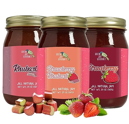 Green Jay Gourmet Rhabarber-Marmelade Sammlung Rhabarber, Erdbeere Rhabarber-Marmelade All Natural Fruit Jam Bundle Vegan, Glutenfrei Jam ohne Konservierungs- und Mais 3 Gläser von Green Jay Gourmet