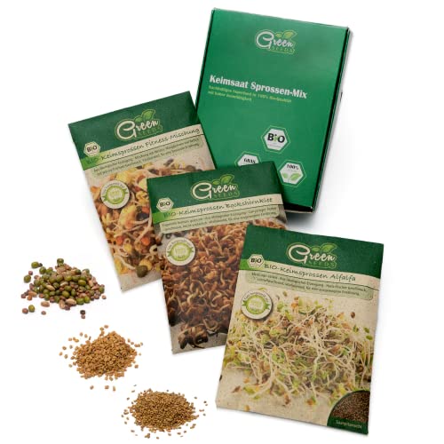 Green SEEDS Bio Keimsprossen Saatgut 3er Set Fitness-Mix in nachhaltiger Graspapier-Verpackung von Green SEEDS