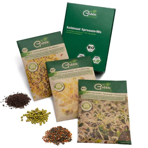 Green SEEDS Bio Keimsprossen Saatgut 3er Set Gourmet-Mix in nachhaltiger Graspapier-Verpackung von Green SEEDS