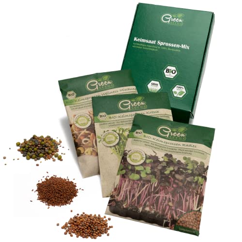 Green SEEDS Bio Keimsprossen Saatgut 3er Set Wellness-Mix in nachhaltiger Graspapier-Verpackung + Sprossen ABC von Green SEEDS