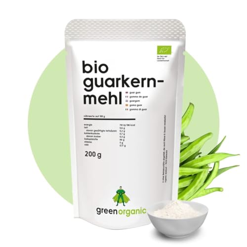 Guarkernmehl BIO 200g | Guar Gum Bio Guarkern Mehl aus kontrolliertem Anbau E412 Glutenfrei Bindemittel Verdickungsmittel (200 g, Guarkermehl) von GreenOrganic