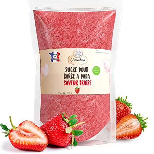 GREENDOSO® Zuckerwatte Zucker für Zuckerwattemaschine 500 Gr Erdbeere - Natürliche Aromen & Farbstoffe - MADE IN FRANCE von Greendoso