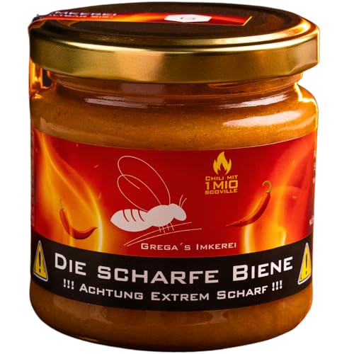 Die Scharfe Biene 250g - Carolina Reaper Chili im Honig - Extrem scharf, cremige Konsistenz, ideal für Marinaden, Saucen & mutige Genießer von Grega´s Imkerei